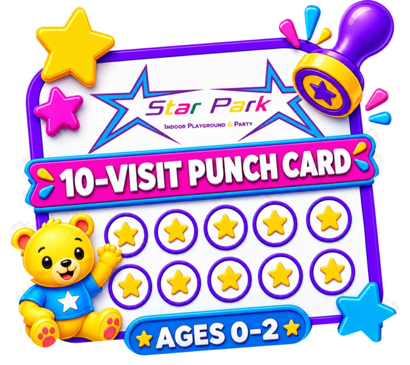 Star Park 10-visit punch card for ages 0 to 2 with teddy bear illustration