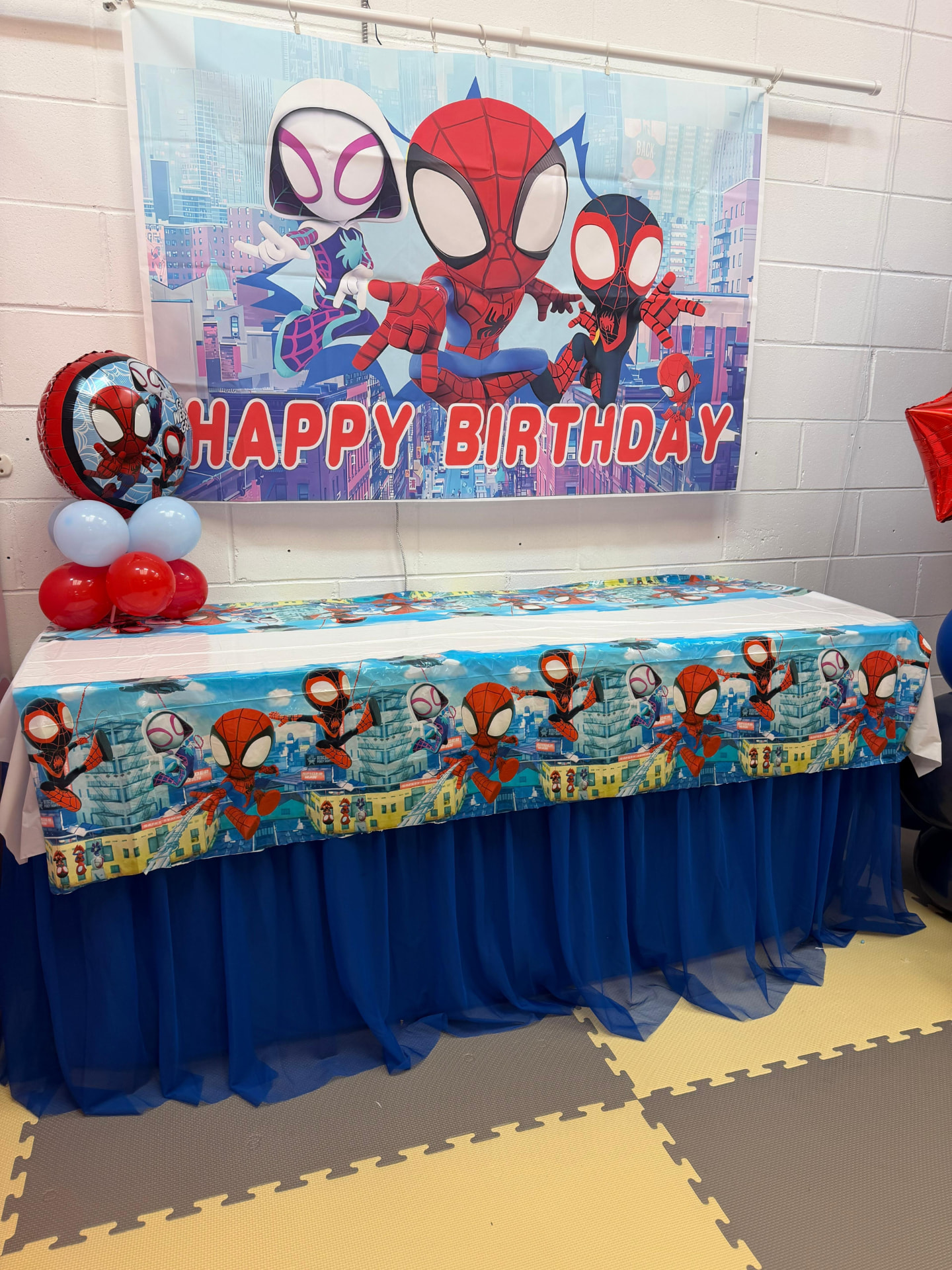 Spider-Man birthday party setup