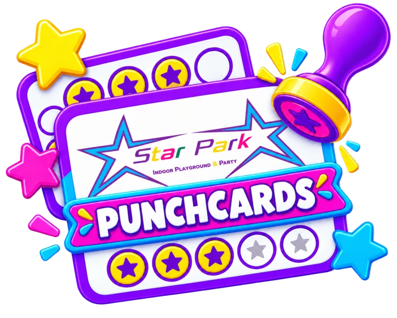 Star Park punch cards with gold star stamps and a purple stamper