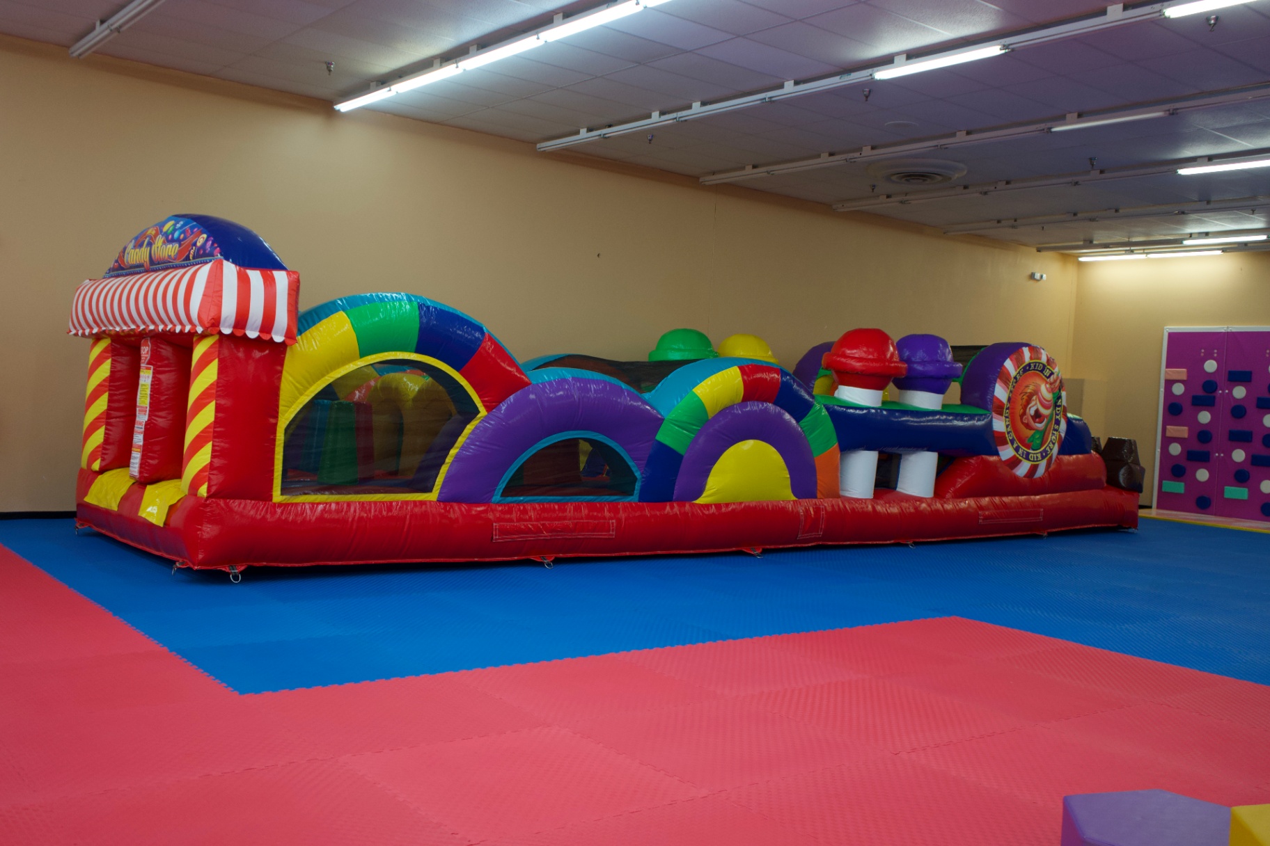 Candy-themed inflatable obstacle course at Star Park Allentown