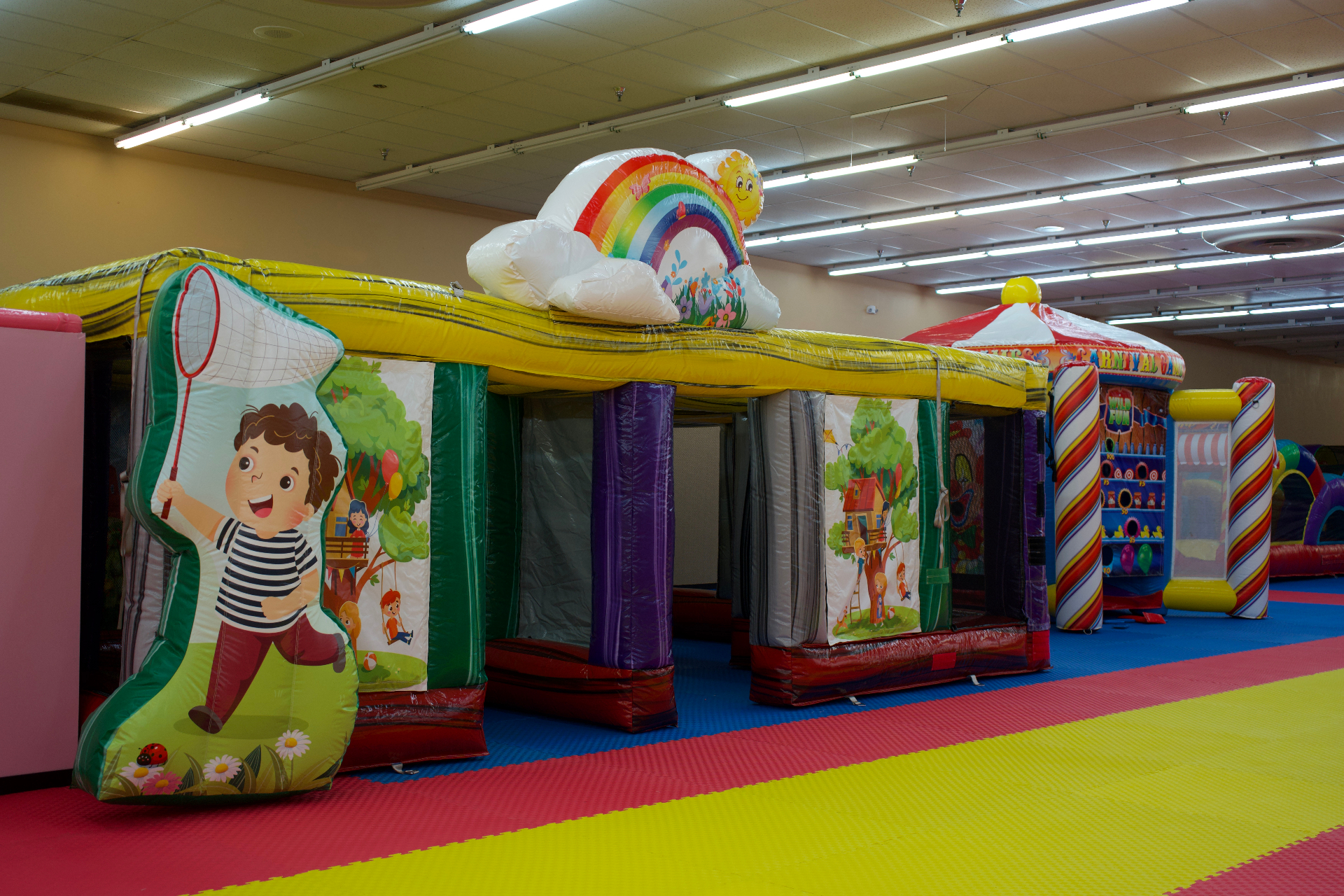Rainbow inflatable obstacle course at Star Park Allentown
