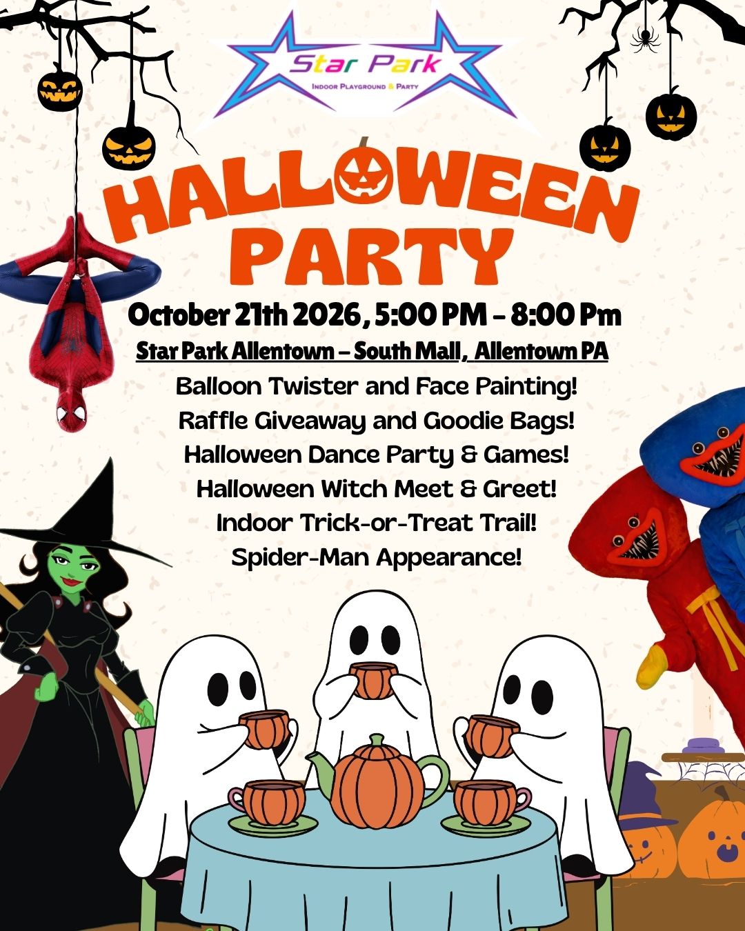 Halloween Party flyer for Star Park Allentown on October 21, 2026 from 5 to 8 PM