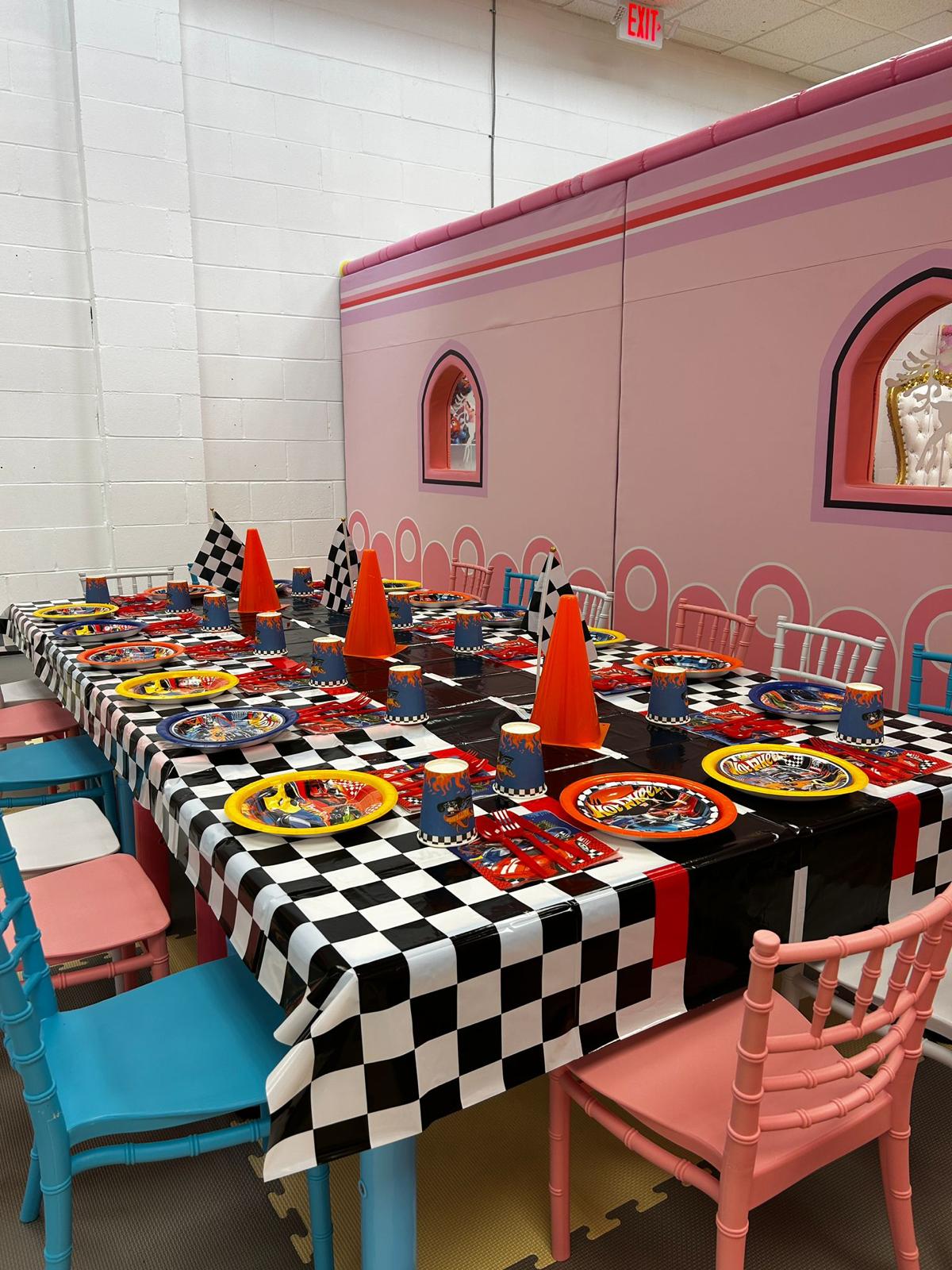 Hot Wheels birthday party setup