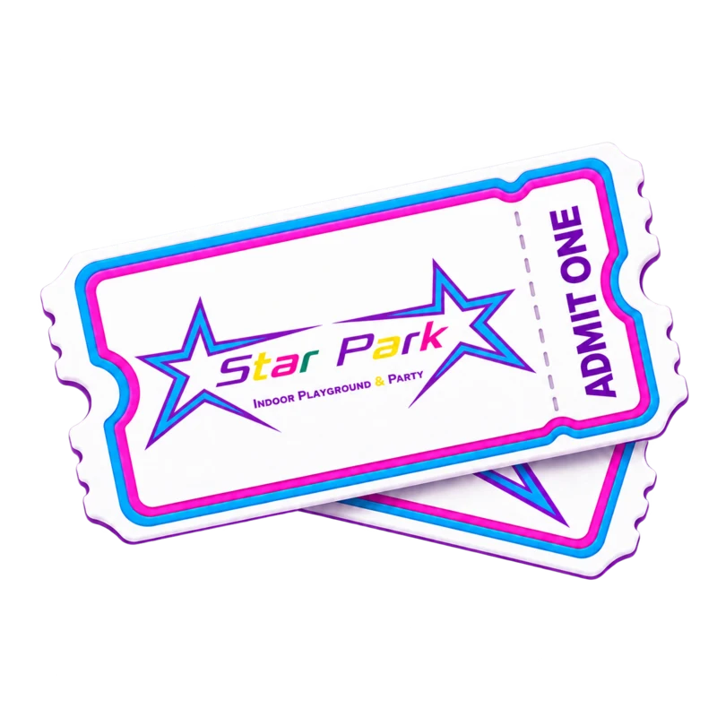 Star Park Admit One day pass tickets with pink and blue borders