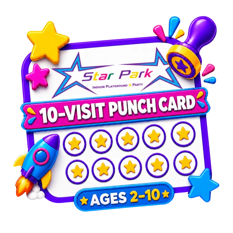 Star Park 10-visit punch card for ages 2 to 10 with rocket illustration