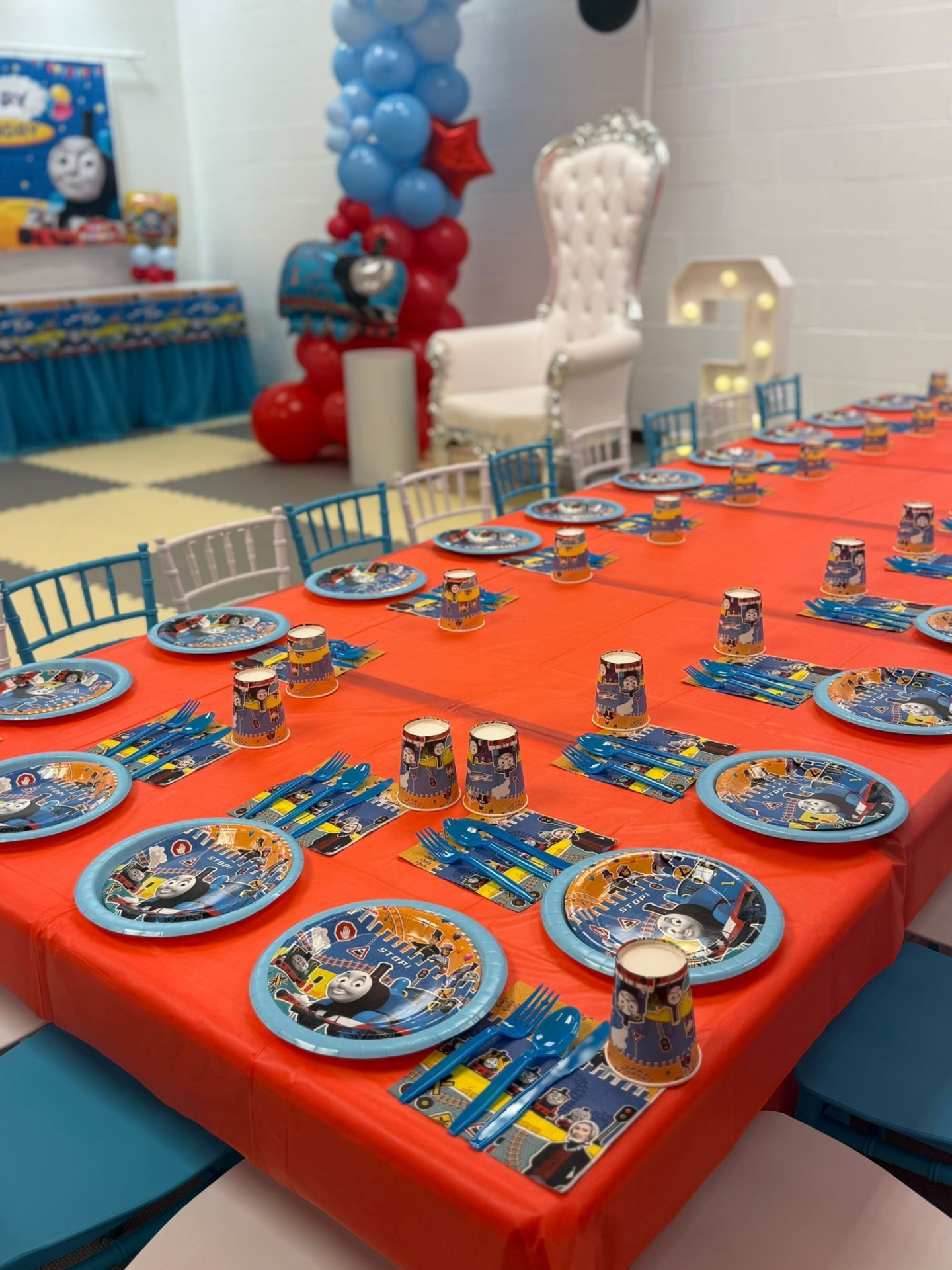 Thomas the Train birthday party setup